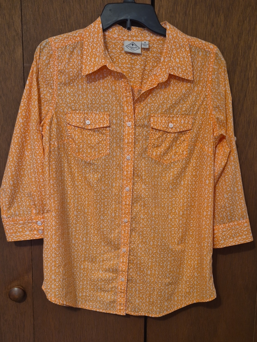 St. John's Bay Womens Orange Printed Collar Shirt SZ M